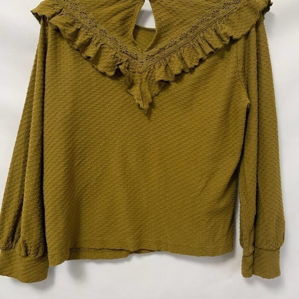 J.CREW HONEY COMB RUFFLE TRIM KNIT TOP SIZE S - Picture 3 of 6